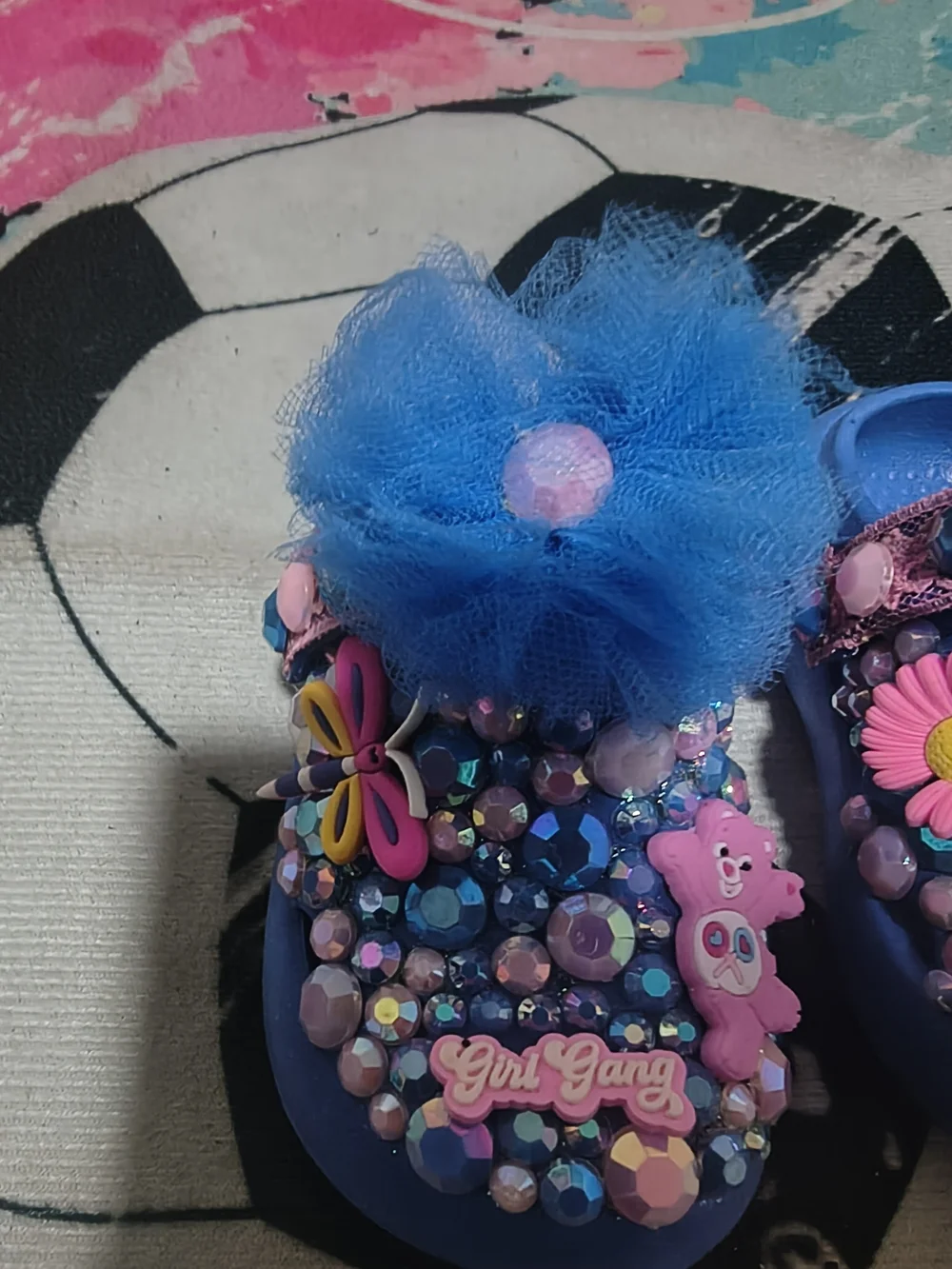 Blue Kids Clog Shoes with Pink Decorations - Girl Gang Toddler Size 7-8